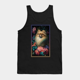 Pomeranian Dog Vibrant Tropical Flower Tall Digital Oil Painting Portrait 3 Tank Top